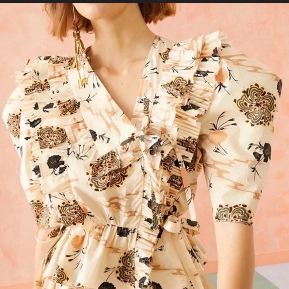 Ulla Johnson Ruffle Puff-Sleeve Amata Floral Blouse